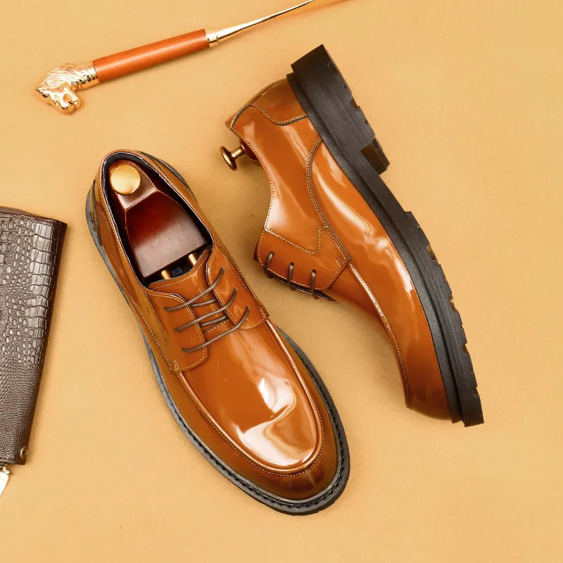 Men's Shoes Genuine Leather Shoes Men's Hand Formal Wear British Derby Shoes Patent Leather Glossy Business Shoes23552