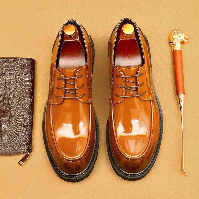 Men's Shoes Genuine Leather Shoes Men's Hand Formal Wear British Derby Shoes Patent Leather Glossy Business Shoes23552