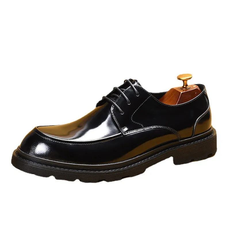 Men's Shoes Genuine Leather Shoes Men's Hand Formal Wear British Derby Shoes Patent Leather Glossy Business Shoes23552