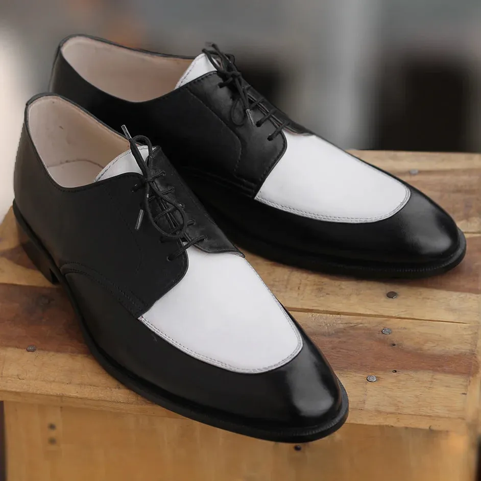 Men’s Two Tone Black & White Leather Lace Up Fine Shoes - Formal Shoes