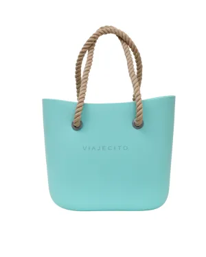 Midi Beach Tote Set - Mint with Natural Lining