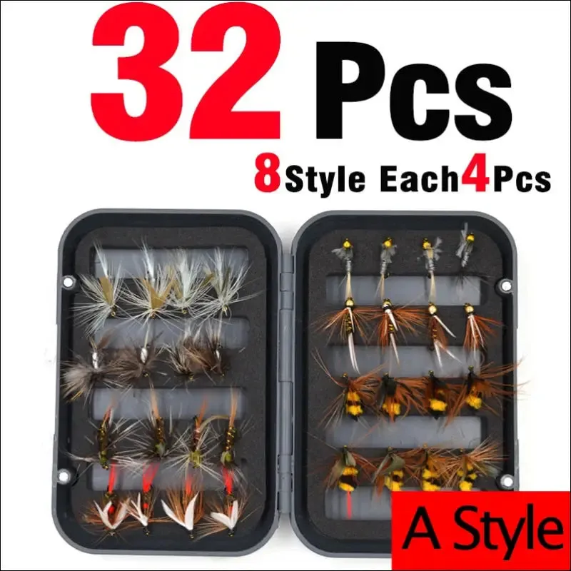 Mnft 32pcs/box trout nymph fly fishing lure dry/wet flies nymphs ice fishing lures artificial bait