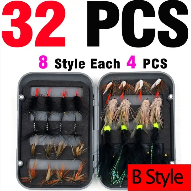 Mnft 32pcs/box trout nymph fly fishing lure dry/wet flies nymphs ice fishing lures artificial bait