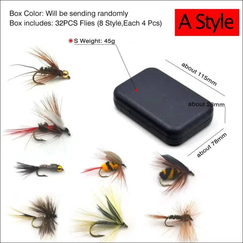 Mnft 32pcs/box trout nymph fly fishing lure dry/wet flies nymphs ice fishing lures artificial bait
