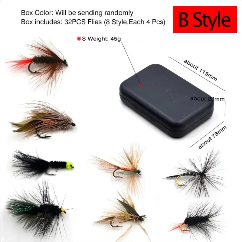 Mnft 32pcs/box trout nymph fly fishing lure dry/wet flies nymphs ice fishing lures artificial bait