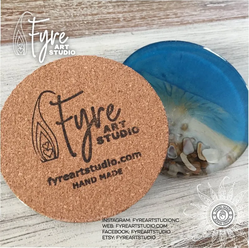 Ocean Beach Shore Break Resin Coaster with Outer Banks Sea Shell
