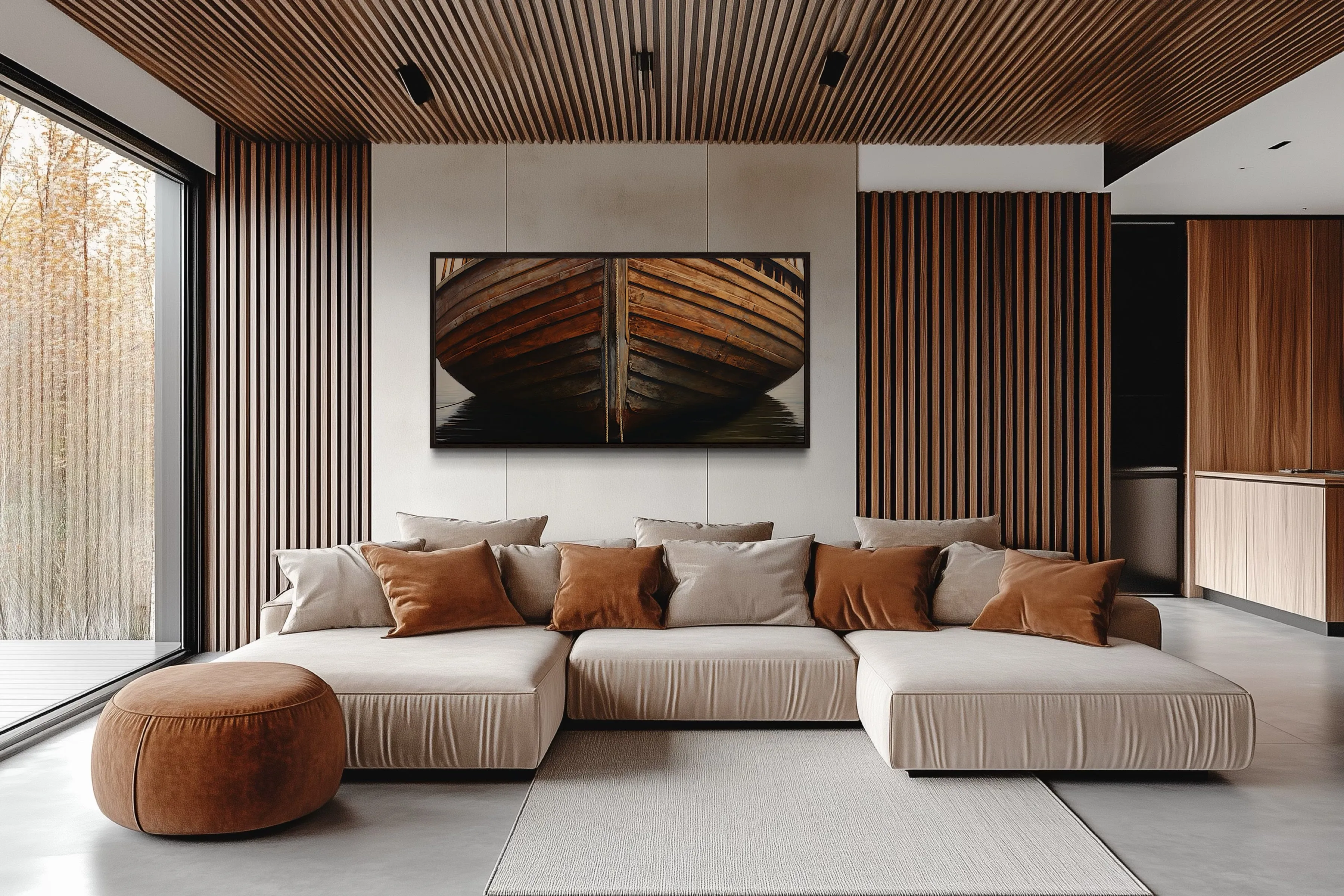 Old Brown Wooden Boat Framed Canvas Wall Art