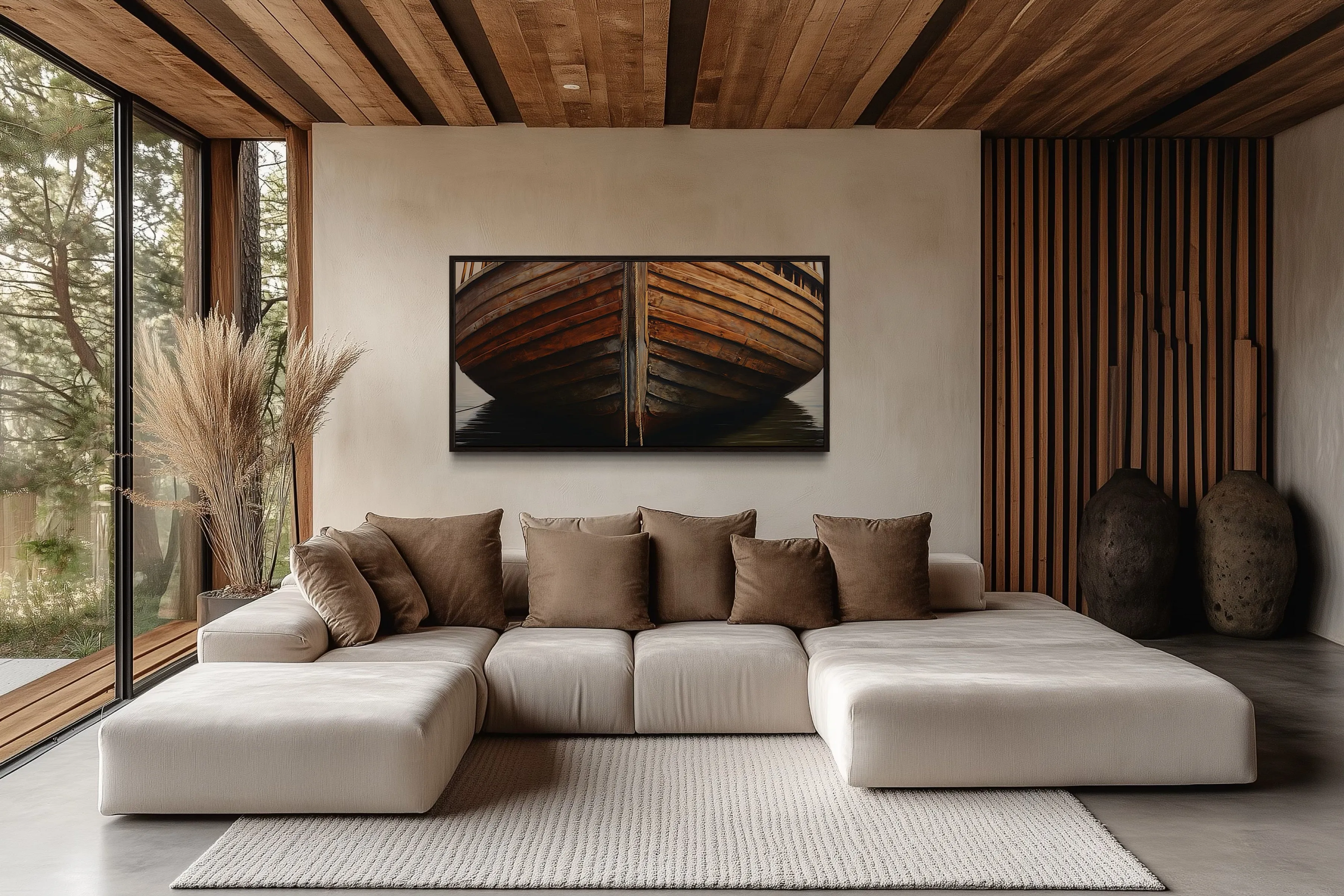 Old Brown Wooden Boat Framed Canvas Wall Art