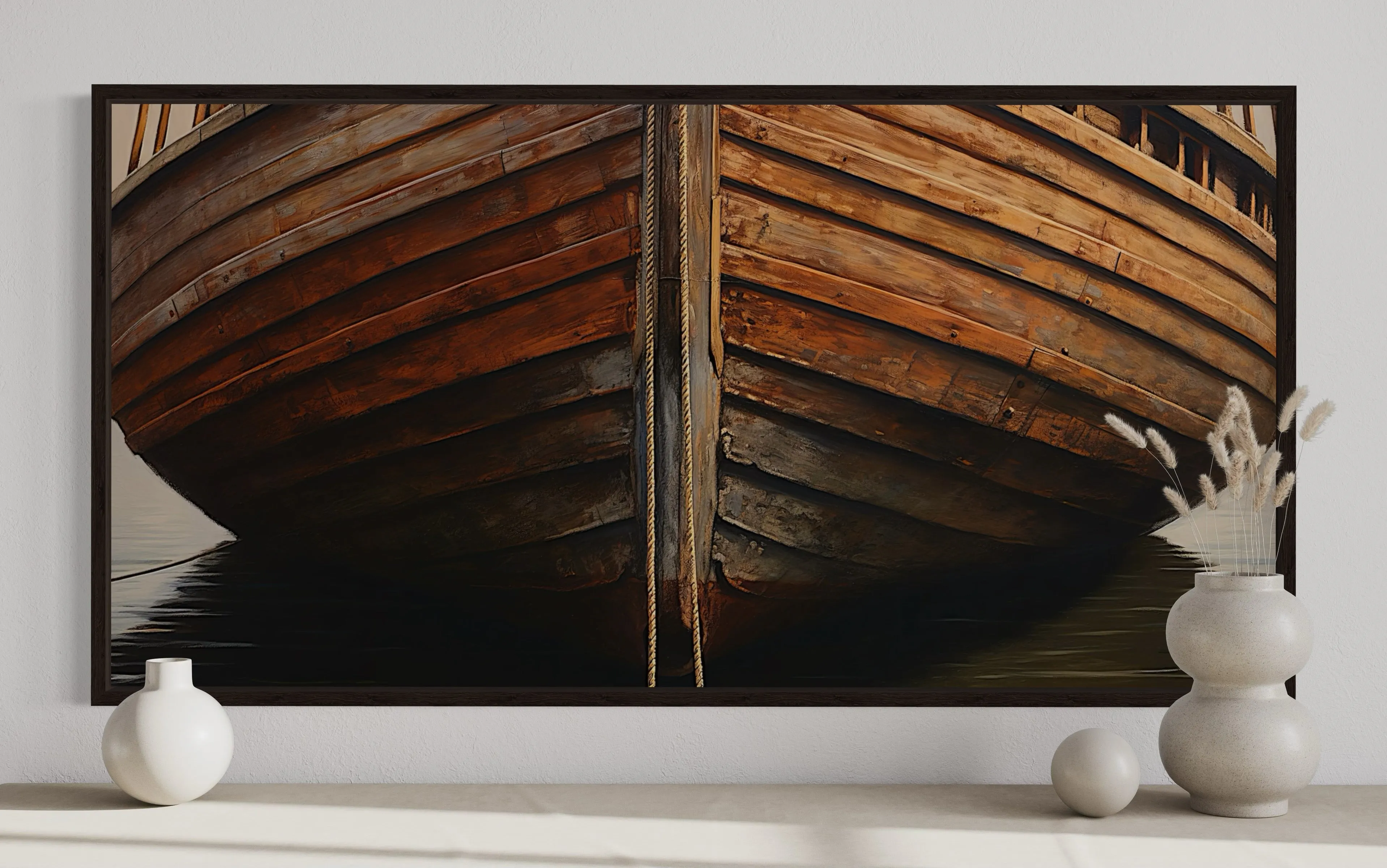 Old Brown Wooden Boat Framed Canvas Wall Art
