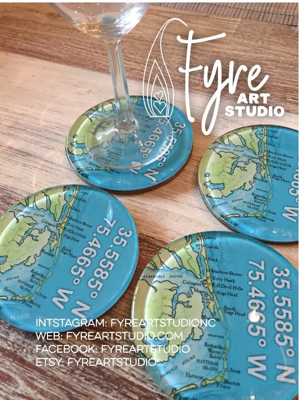 Outer Banks Map Coaster - OBX Coasters - Outer Banks Coaster - Outer Banks Map Gift - Outer Banks Decor - OBX Gift