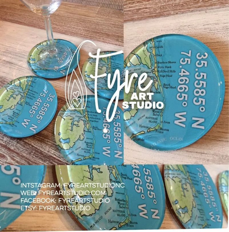 Outer Banks Map Coaster - OBX Coasters - Outer Banks Coaster - Outer Banks Map Gift - Outer Banks Decor - OBX Gift