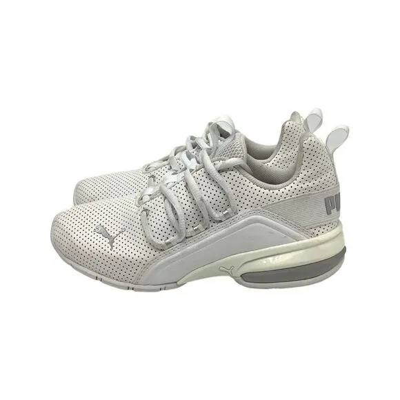 PUMA Axelion M Perf Metallic Little Kids' Shoes, White/Silver Size 2C