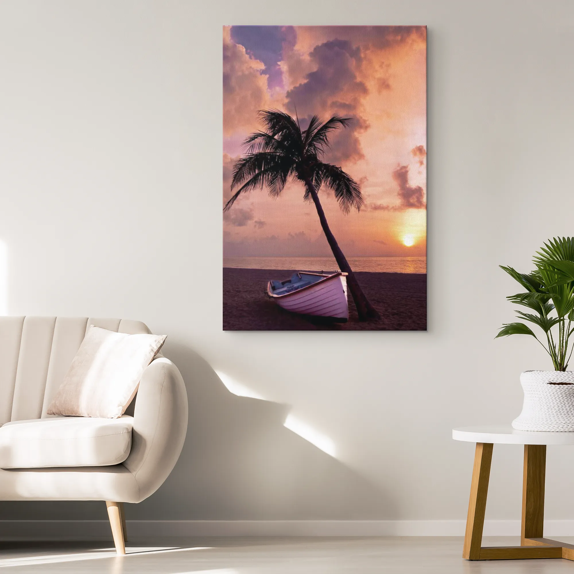 "Palm Tree and Boat" Canvas