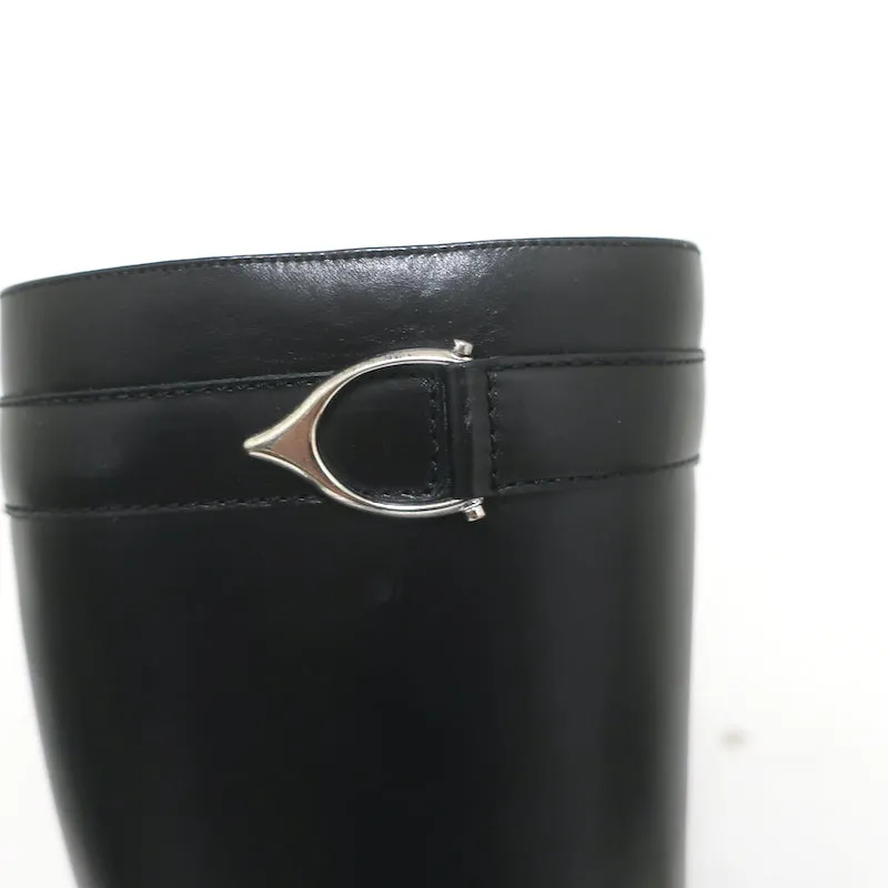 Ralph Lauren Equestrian Bit Knee High Riding Boots Black Leather Size 8