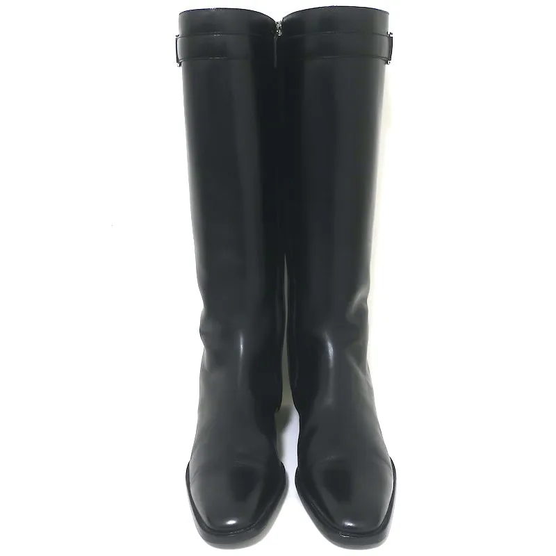 Ralph Lauren Equestrian Bit Knee High Riding Boots Black Leather Size 8
