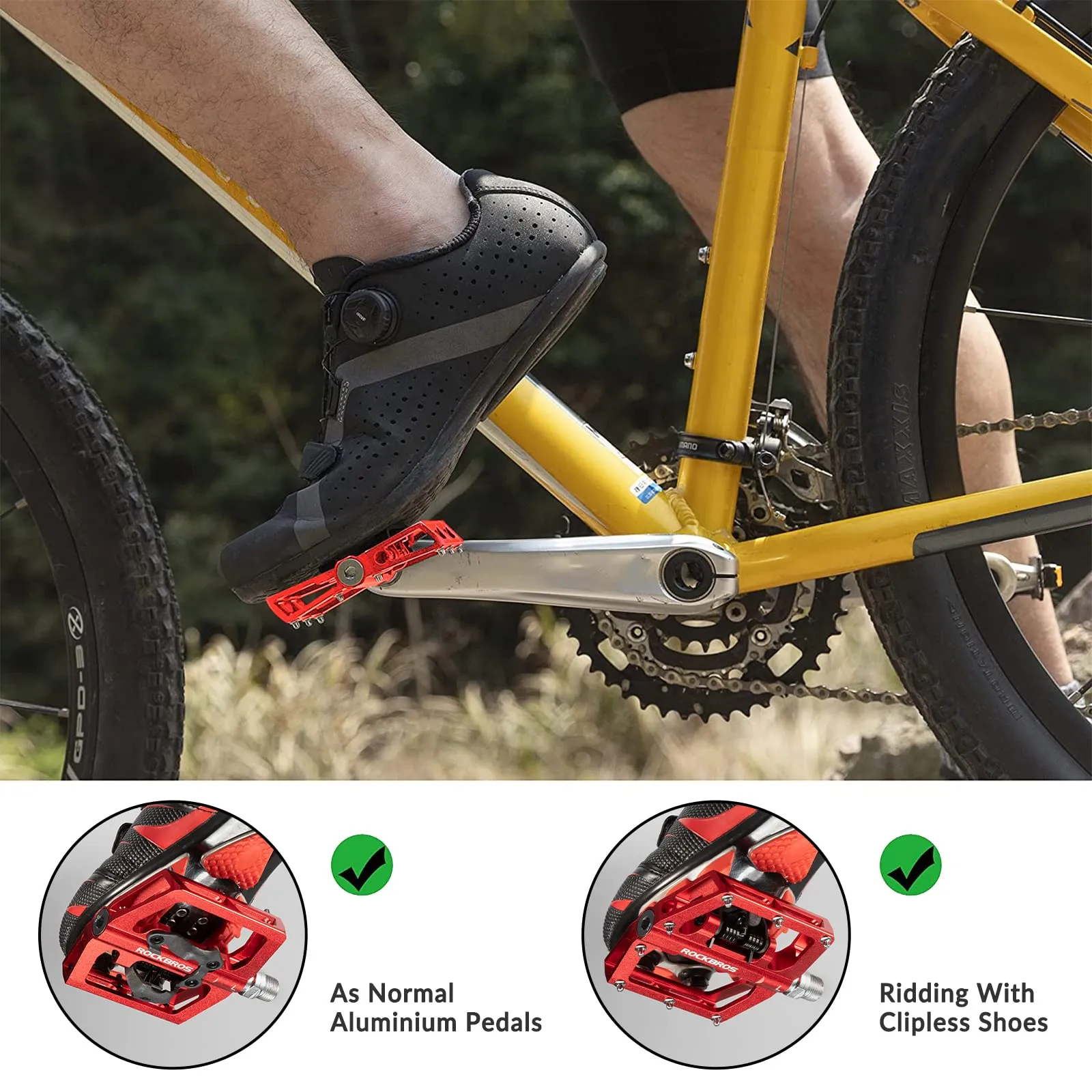 ROCKBROS Dual Functionality Bike Pedals Clipless Flat Bike Pedals (Pair)