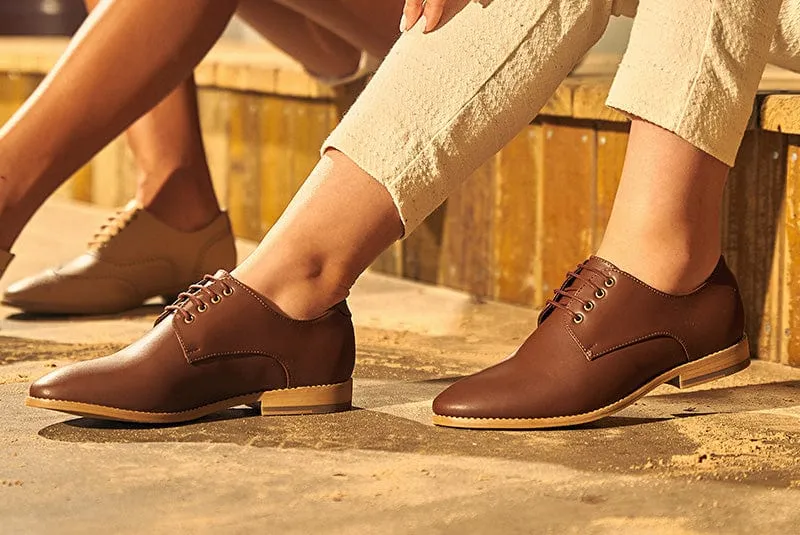 Teresa Women's Vegan Leather Derby Shoes | Brown
