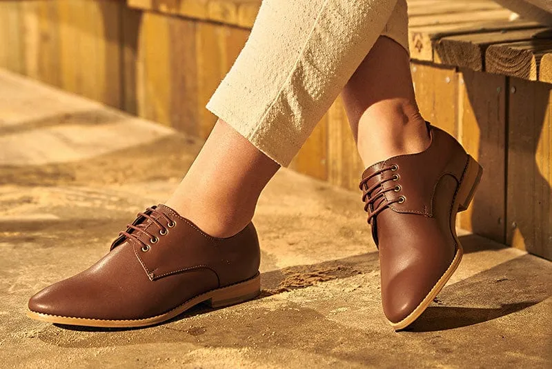 Teresa Women's Vegan Leather Derby Shoes | Brown