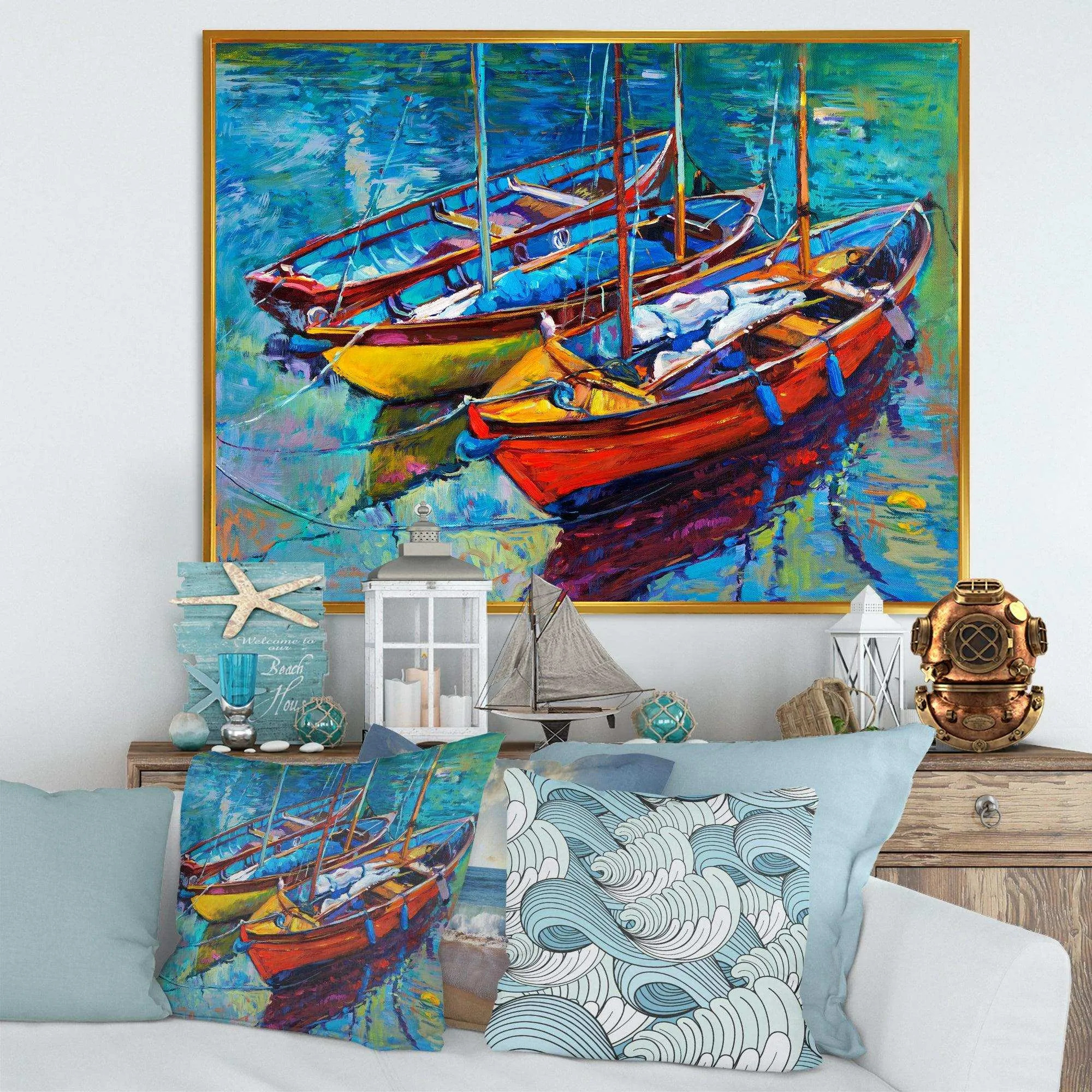 Three Fishing Boat Oil Painting