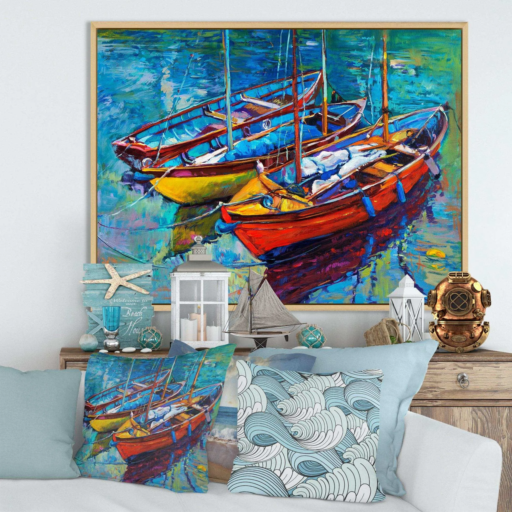Three Fishing Boat Oil Painting