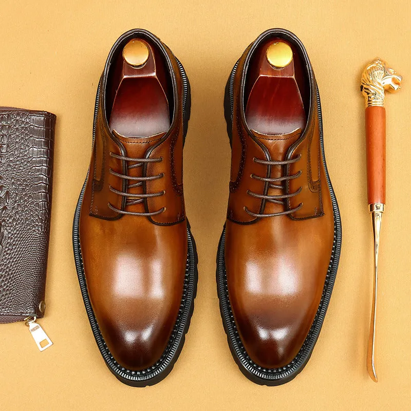 Top Layer Cowhide Men's Leather Shoes Black Business Leather Shoes Men's Leather Pointed Toe Platform Men's Hight Increasing Shoes British Casual Derby Shoes96158