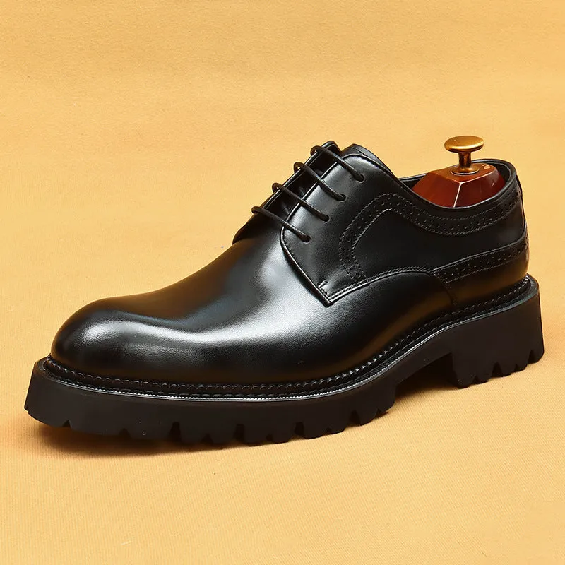 Top Layer Cowhide Men's Leather Shoes Black Business Leather Shoes Men's Leather Pointed Toe Platform Men's Hight Increasing Shoes British Casual Derby Shoes96158