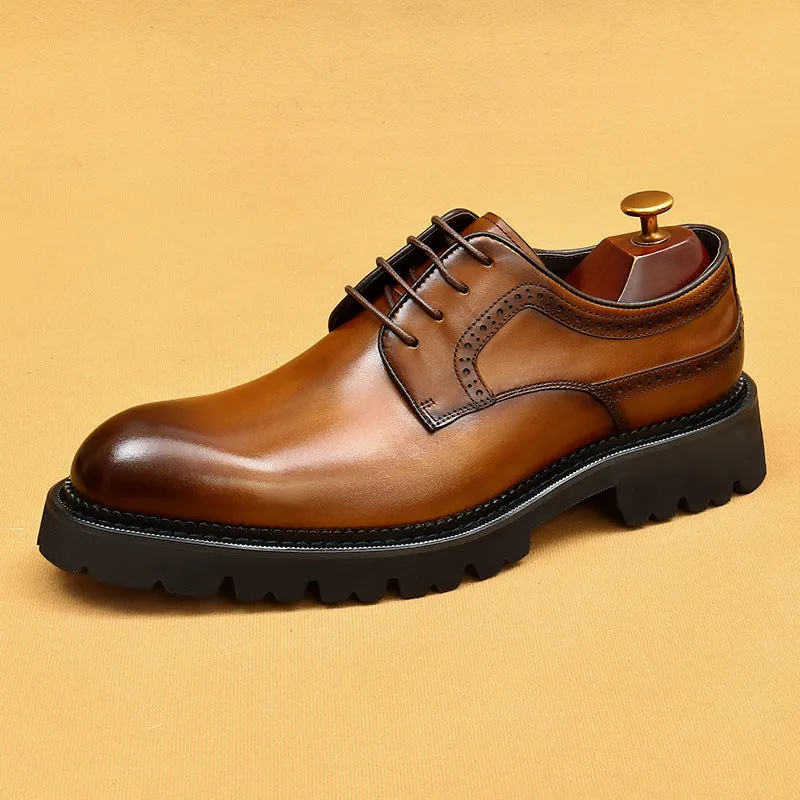 Top Layer Cowhide Men's Leather Shoes Black Business Leather Shoes Men's Leather Pointed Toe Platform Men's Hight Increasing Shoes British Casual Derby Shoes96158