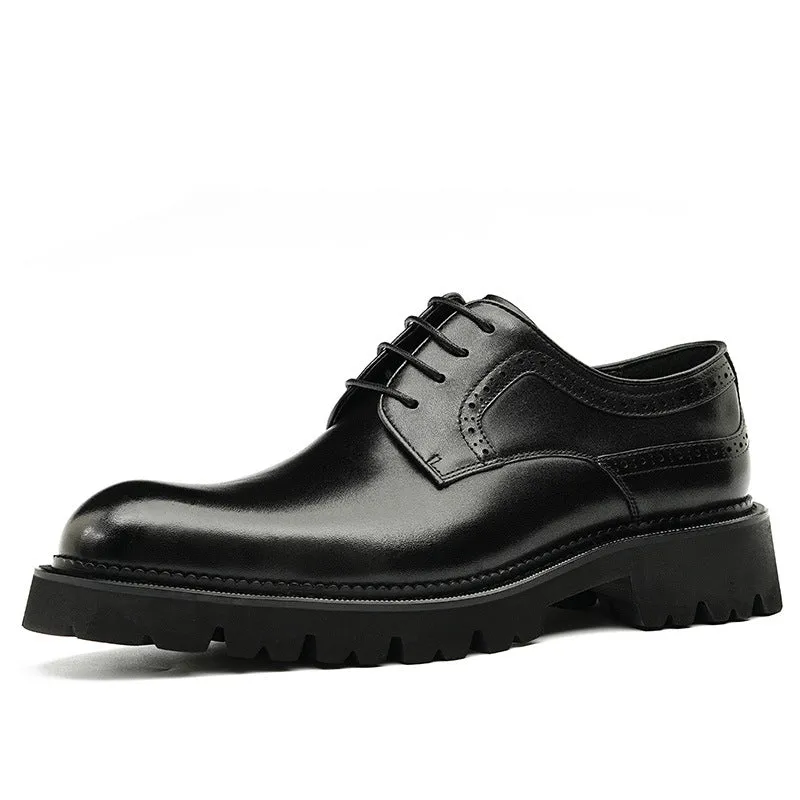 Top Layer Cowhide Men's Leather Shoes Black Business Leather Shoes Men's Leather Pointed Toe Platform Men's Hight Increasing Shoes British Casual Derby Shoes96158