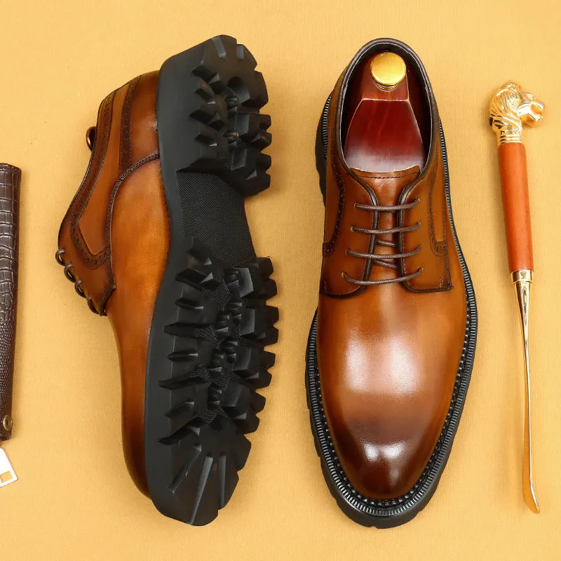 Top Layer Cowhide Men's Leather Shoes Black Business Leather Shoes Men's Leather Pointed Toe Platform Men's Hight Increasing Shoes British Casual Derby Shoes96158
