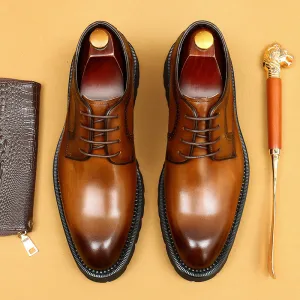 Top Layer Cowhide Men's Leather Shoes Black Business Leather Shoes Men's Leather Pointed Toe Platform Men's Hight Increasing Shoes British Casual Derby Shoes96158