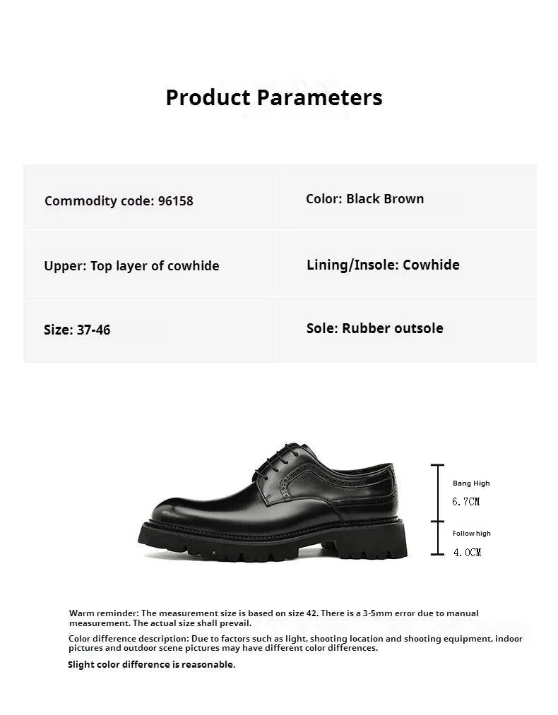 Top Layer Cowhide Men's Leather Shoes Black Business Leather Shoes Men's Leather Pointed Toe Platform Men's Hight Increasing Shoes British Casual Derby Shoes96158