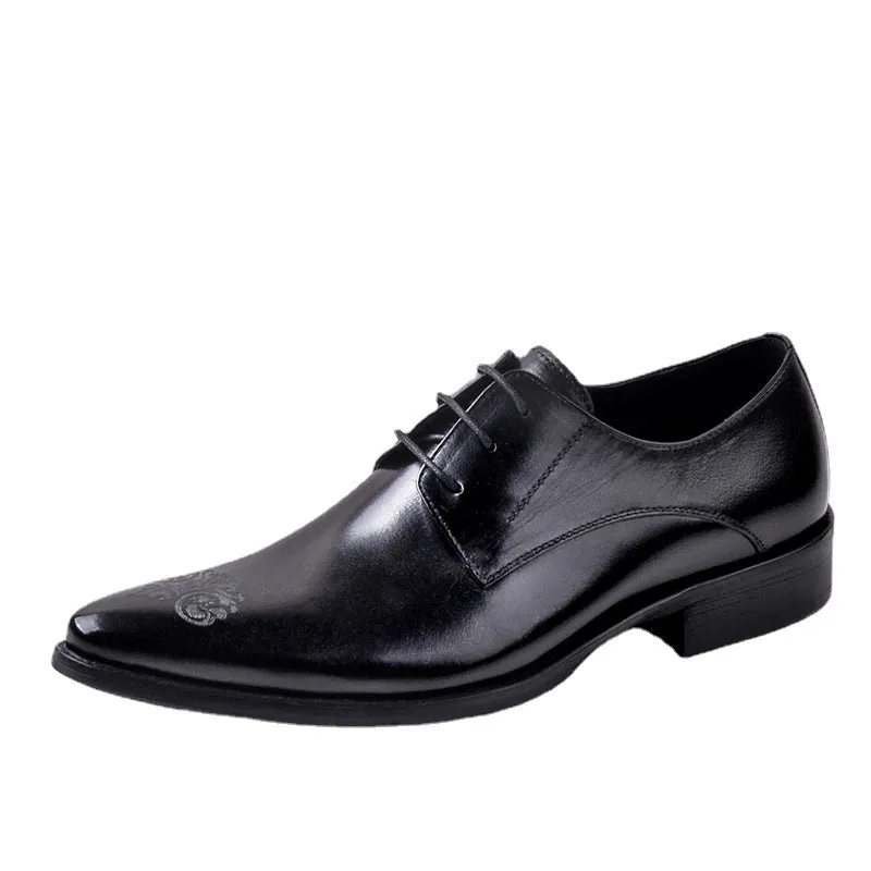 Top Layer Cowhide Men's Leather Shoes British Business Dress Leather Shoes Men's Breathable Genuine Cattlehide Leather Surface Pointed Carved Derby Shoes25829
