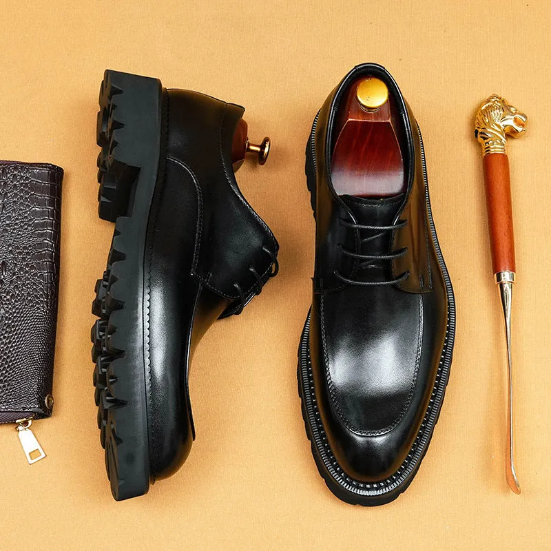 Top Layer Cowhide Men's Leather Shoes Business Casual Leather Shoes Men's Genuine Leather Inner Lining Pointed British Style Platform Men's Shoes Derby Shoes96150