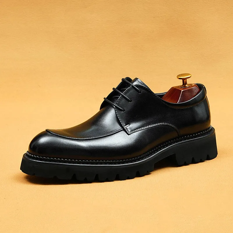 Top Layer Cowhide Men's Leather Shoes Business Casual Leather Shoes Men's Genuine Leather Inner Lining Pointed British Style Platform Men's Shoes Derby Shoes96150