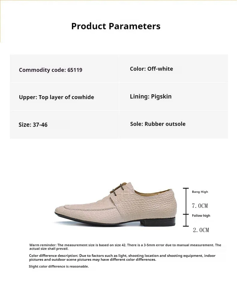 Top Layer Cowhide Men's Leather Shoes Crocodile Pattern Men's Leather Shoes Leather Business Casual Derby Shoes British Embossed Men's Shoes65119