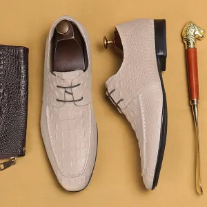 Top Layer Cowhide Men's Leather Shoes Crocodile Pattern Men's Leather Shoes Leather Business Casual Derby Shoes British Embossed Men's Shoes65119