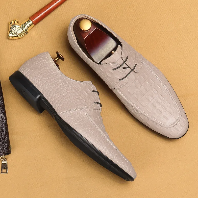 Top Layer Cowhide Men's Leather Shoes Crocodile Pattern Men's Leather Shoes Leather Business Casual Derby Shoes British Embossed Men's Shoes65119