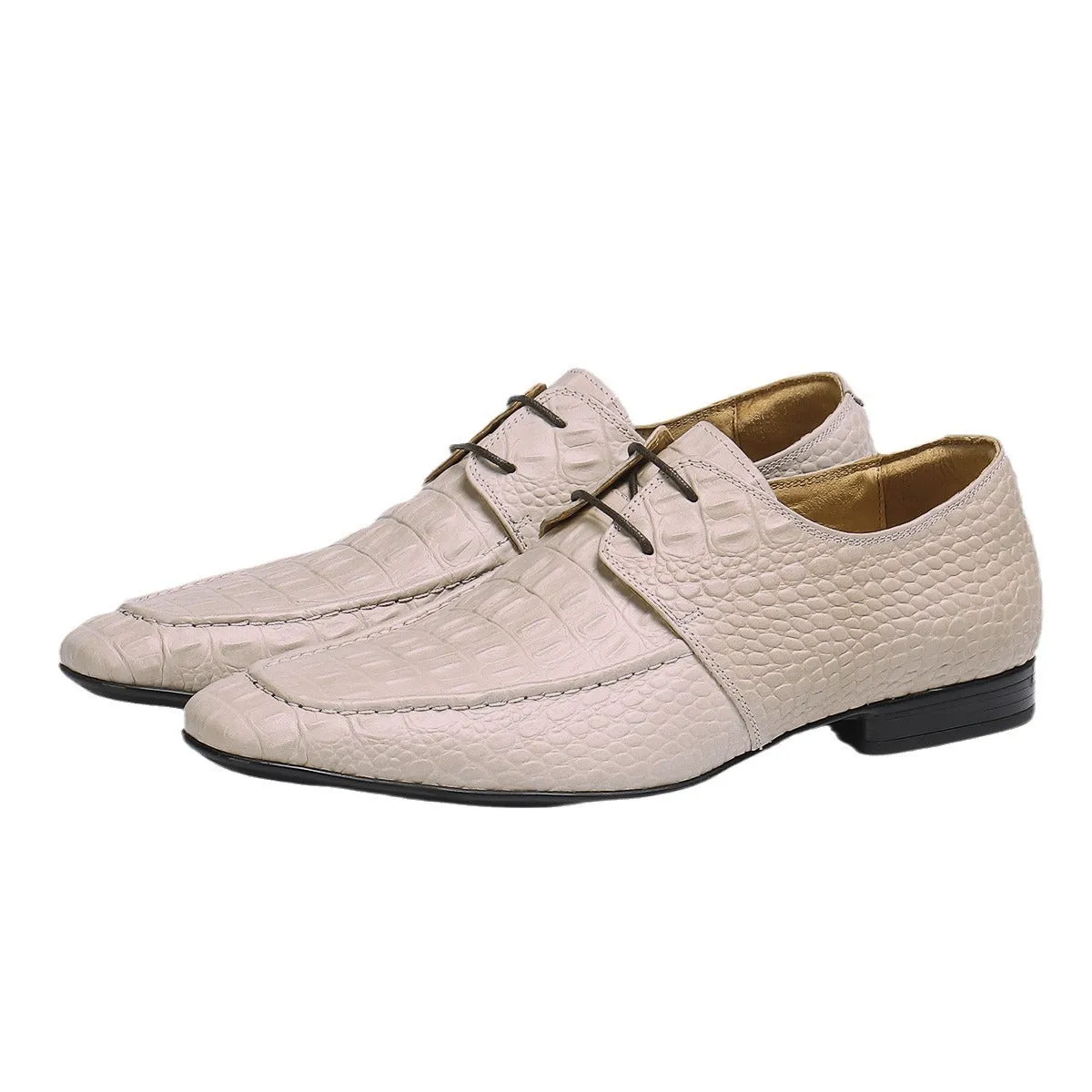 Top Layer Cowhide Men's Leather Shoes Crocodile Pattern Men's Leather Shoes Leather Business Casual Derby Shoes British Embossed Men's Shoes65119