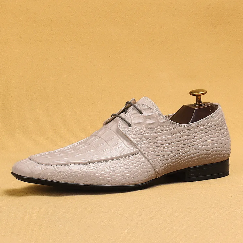 Top Layer Cowhide Men's Leather Shoes Crocodile Pattern Men's Leather Shoes Leather Business Casual Derby Shoes British Embossed Men's Shoes65119
