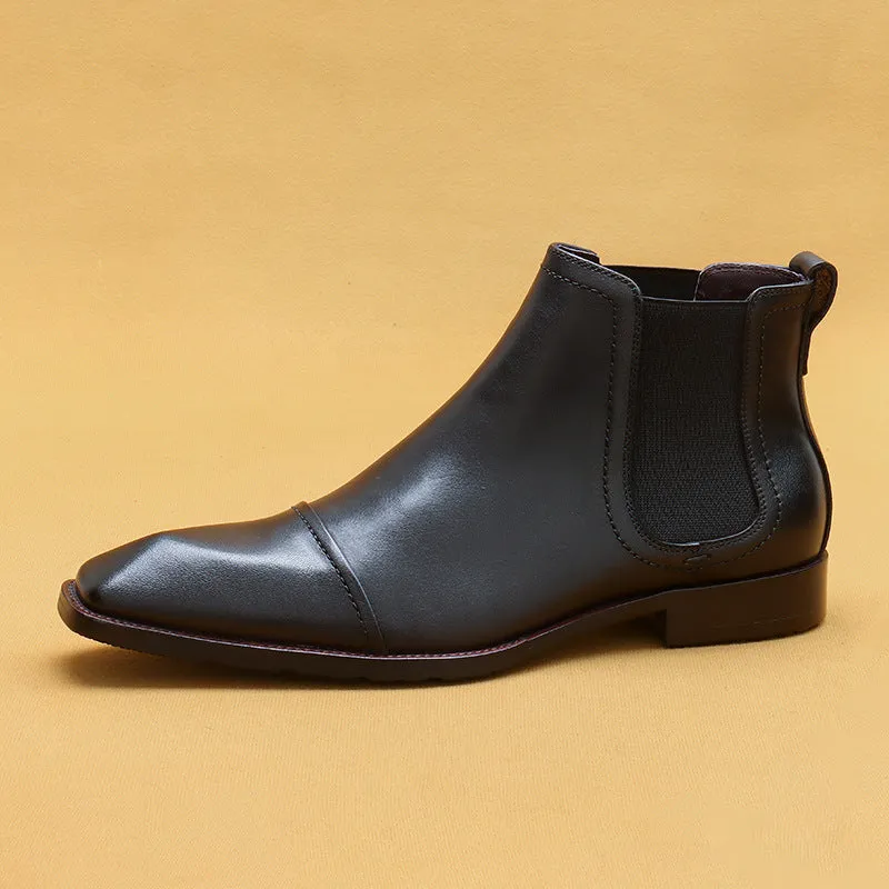 Top Layer Cowhide Men's Leather Shoes Men's Boots Pointed High-Top Shoes Genuine Leather England Style Business Formal Wear Ankle Boots68895