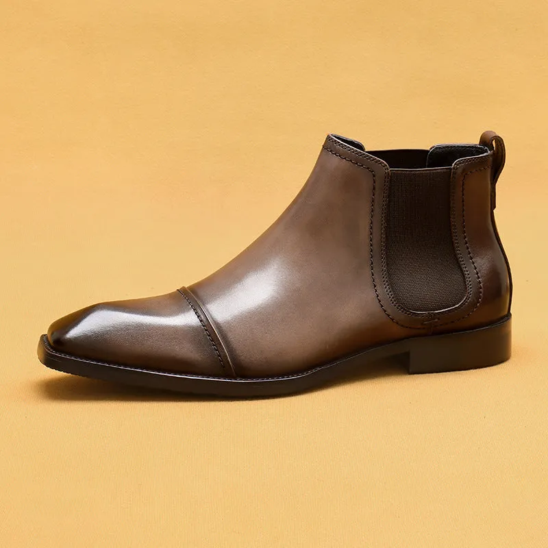 Top Layer Cowhide Men's Leather Shoes Men's Boots Pointed High-Top Shoes Genuine Leather England Style Business Formal Wear Ankle Boots68895