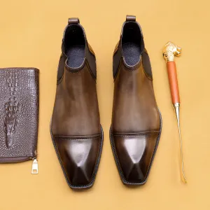 Top Layer Cowhide Men's Leather Shoes Men's Boots Pointed High-Top Shoes Genuine Leather England Style Business Formal Wear Ankle Boots68895