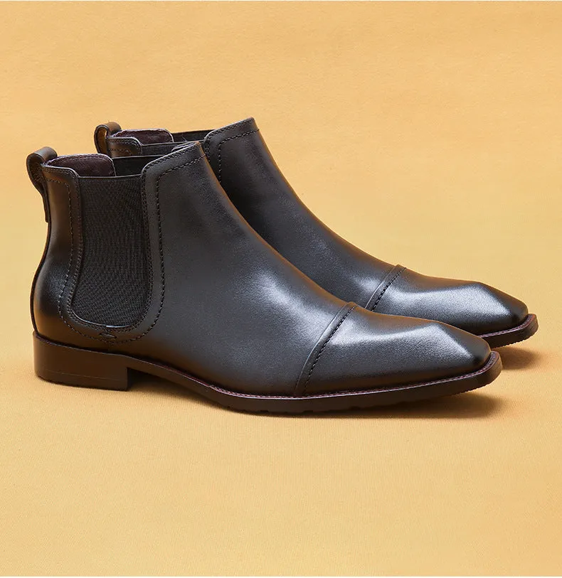 Top Layer Cowhide Men's Leather Shoes Men's Boots Pointed High-Top Shoes Genuine Leather England Style Business Formal Wear Ankle Boots68895