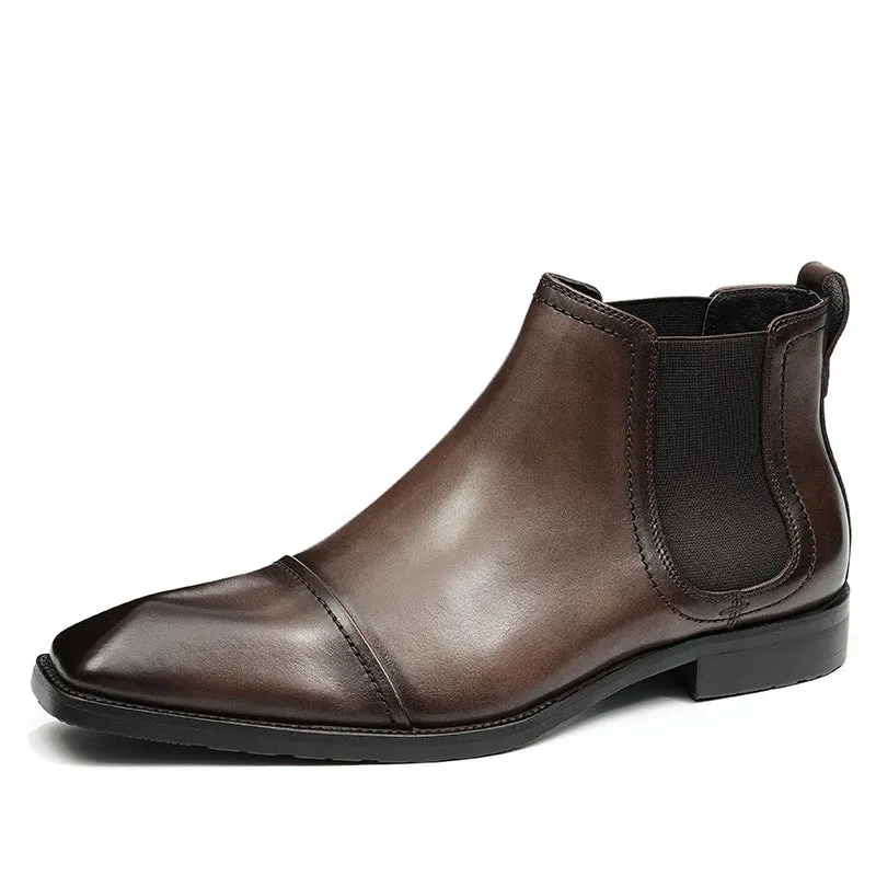Top Layer Cowhide Men's Leather Shoes Men's Boots Pointed High-Top Shoes Genuine Leather England Style Business Formal Wear Ankle Boots68895
