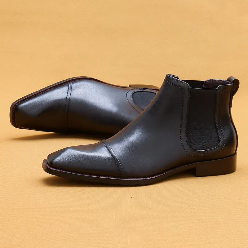 Top Layer Cowhide Men's Leather Shoes Men's Boots Pointed High-Top Shoes Genuine Leather England Style Business Formal Wear Ankle Boots68895