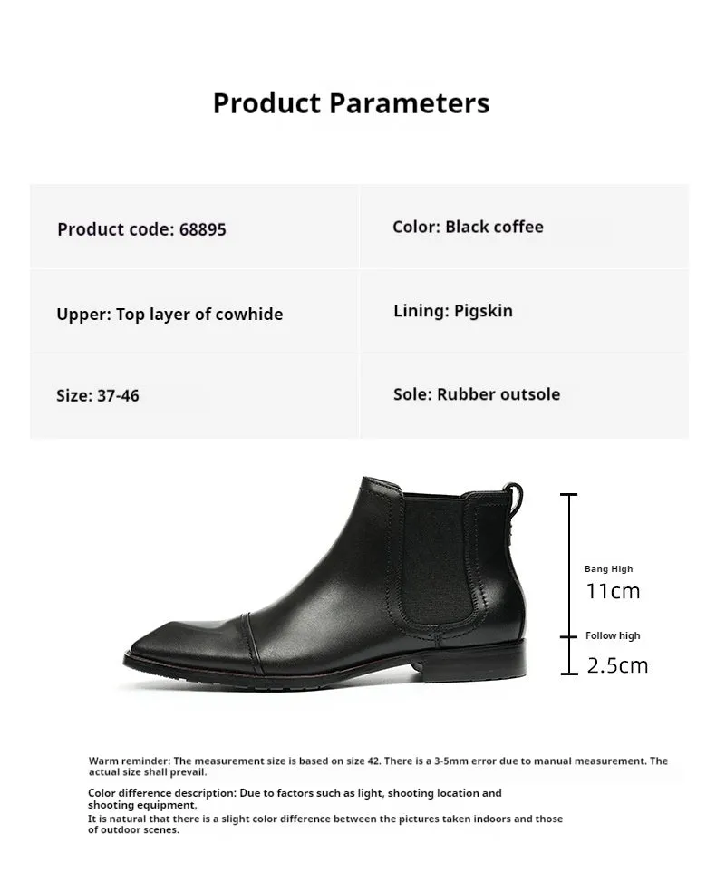 Top Layer Cowhide Men's Leather Shoes Men's Boots Pointed High-Top Shoes Genuine Leather England Style Business Formal Wear Ankle Boots68895