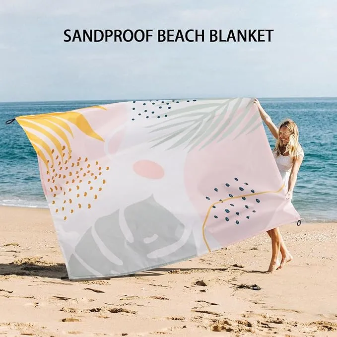 Waterproof Beach Blanket, 78''×86'' Large Sandproof Beach Travel Mat 1-4 Adults, Polyester Lightweight Foldable Outdoor Picnic Blanket with 4 Stakes & 4 Corner Pockets for Grass, Park, Patio
