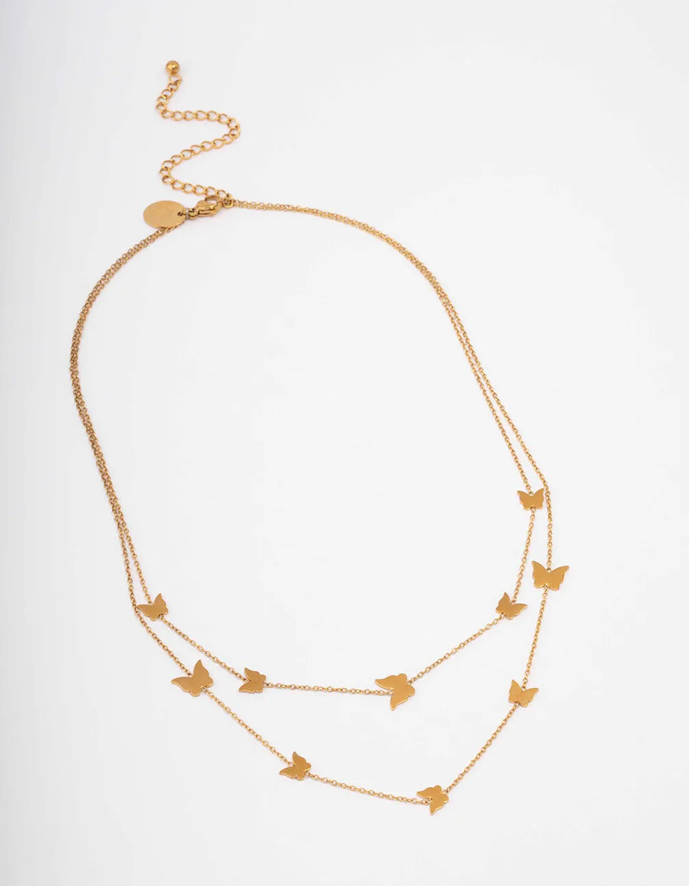 Waterproof Gold Plated Stainless Steel Double Layered Butterfly Necklace