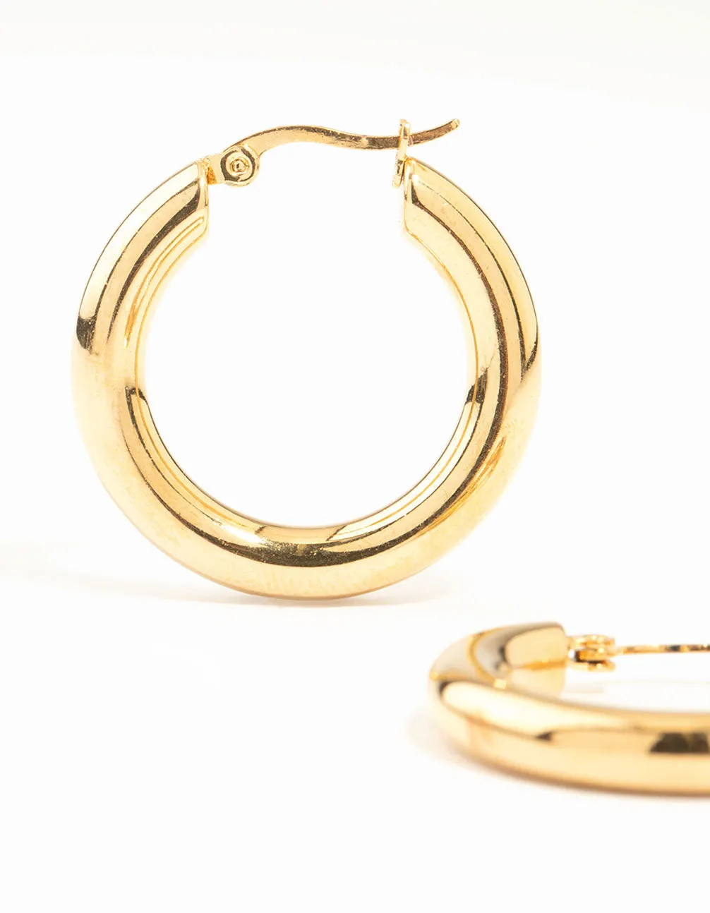 Waterproof Gold Plated Stainless Steel Large Plain Hoop Earrings