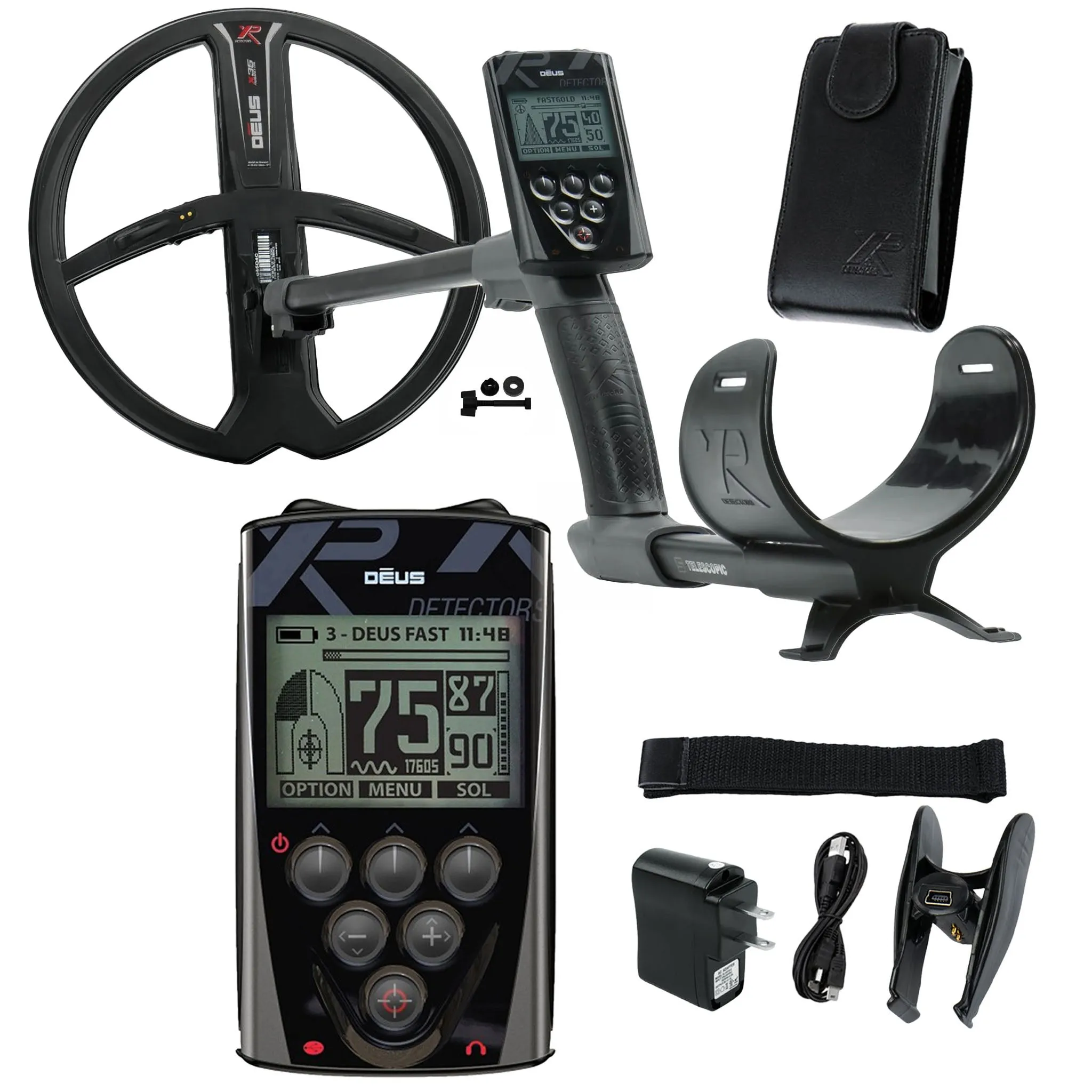 XP Deus Detector with Remote, 11” X35 Coil, WSAUDIO Headphones, and MI-6 Pinpointer